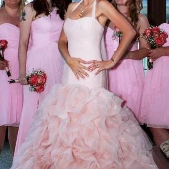 Vera Wang Pink Wedding Full Ball Gown w/ Fitted Bodice Size 1 VEIL INCLUDED - Picture 1 of 13